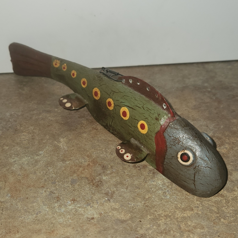 Vintage Handcrafted Folkart Wooden Fish Signed DP